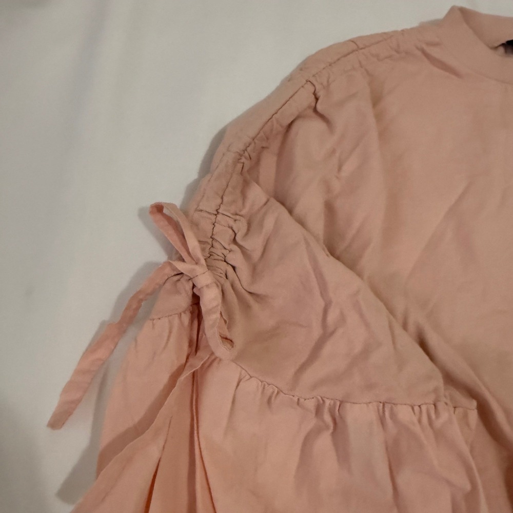ZARA Pink Gathered Sleeve Sweatshirt Women Medium Crew Neck Casual Pullover - Picture 8 of 15